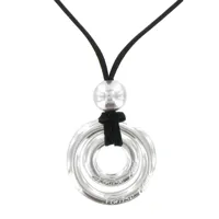 collier lien en suédine pendentif deux anneaux plaqué argent - classics - noir