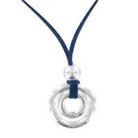 collier lien en suédine pendentif deux anneaux plaqué argent - classics - bleu navy
