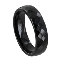 bague anneau large céramique noire facettée - 6mm - taille 54