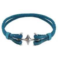 bracelet mixte argent rhodié double ancre et cuir - 18cm colors - turquoise