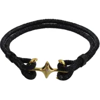 bracelet mixte rhodium plaqué or double ancre et cuir - 18cm classics - noir