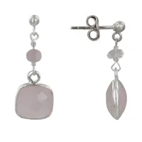 boucles d'oreilles argent perle et pavé de quartz rose facetté