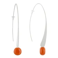 boucles d'oreilles crochet plat métal argenté et perles céramique - orange