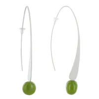 boucles d'oreilles crochet plat métal argenté et perles céramique - vert