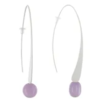 boucles d'oreilles crochet plat métal argenté et perles céramique - violet clair
