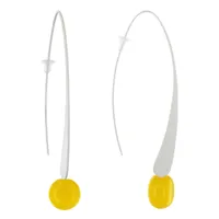 boucles d'oreilles crochet plat métal argenté et perles céramique - jaune