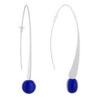 boucles d'oreilles crochet plat métal argenté et perles céramique - bleu