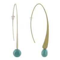 boucles d'oreilles crochet plat métal doré et perles céramique - turquoise