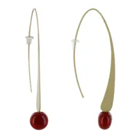 boucles d'oreilles crochet plat métal doré et perles céramique - rouge
