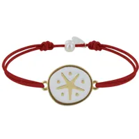 bracelet lien médaille en laiton etoile émaillée blanche - rouge