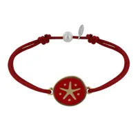 bracelet lien médaille en laiton etoile émaillée rouge - rouge