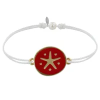 bracelet lien médaille en laiton etoile émaillée rouge - blanc