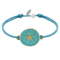 bracelet lien médaille en laiton etoile émaillée turquoise - turquoise