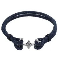 bracelet mixte en laiton rhodié double ancre et cuir - 20cm - bleu navy