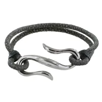 bracelet mixte en laiton rhodié crochet et cuir - 20cm - gris