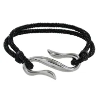 bracelet mixte en laiton rhodié crochet et cuir - 20cm - noir