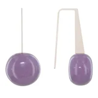boucles d'oreilles crochet plat métal argenté et galets céramique - violet