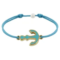 bracelet lien médaille en laiton ancre émaillée turquoise - turquoise