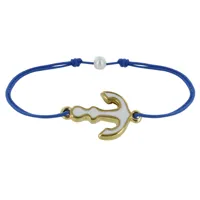 bracelet lien médaille en laiton ancre émaillée blanche - bleu navy