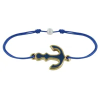 bracelet lien médaille en laiton ancre émaillée bleu foncé - bleu navy