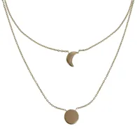 collier double chaine plaqué or lune et croissant de lune