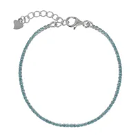 bracelet argent rhodié petits carrés de strass - bleu ciel