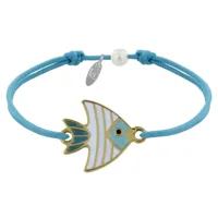 bracelet lien médaille en laiton poisson émaillée blanche et turquoise - turquoise