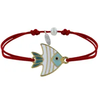 bracelet lien médaille en laiton poisson émaillée blanche et turquoise - rouge