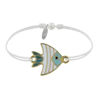 bracelet lien médaille en laiton poisson émaillée blanche et turquoise - blanc