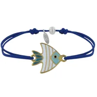 bracelet lien médaille en laiton poisson émaillée blanche et turquoise - bleu