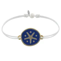 bracelet lien médaille en laiton etoile émaillée bleue - blanc