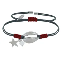 bracelet lien bicolore coquillage et etoile laiton argenté perle facettée blanche -