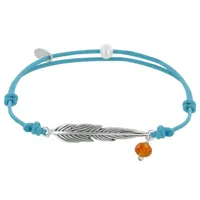 bracelet lien plume laiton argenté et perle facettée - turquoise
