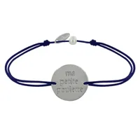 bracelet lien médaille plaqué argent ronde "ma petite poulette" - bleu navy