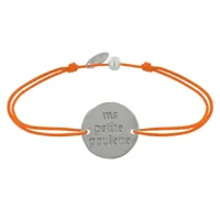 bracelet lien médaille plaqué argent ronde "ma petite poulette" - orange
