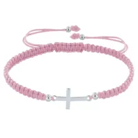 bracelet argent croix lien tréssé - classics - rose