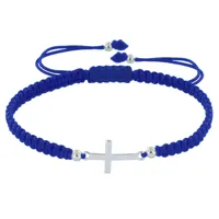bracelet argent croix lien tréssé - classics - bleu