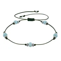 bracelet lien cinq perles facettées de larimar - vert kaki