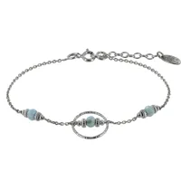 bracelet argent rhodié anneau ciselé trois petites perles de larimar facettées et an