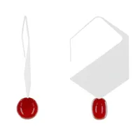 boucles d'oreilles crochet plat métal argenté hexagone et perles céramique - rouge