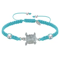 bracelet métal argenté tortue lien tréssé - turquoise