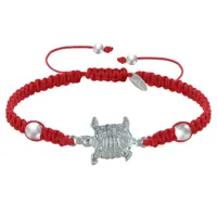 bracelet métal argenté tortue lien tréssé - rouge