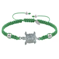bracelet métal argenté tortue lien tréssé - vert