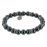 bracelet elastique anneau acier et perles hématite