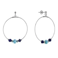 boucles d'oreilles argent créoles anneau de larimar et deux cubes de lapis lazuli