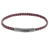 bracelet mixte cuir et acier tréssé plat - rouge