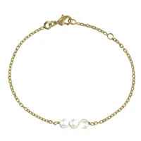 bracelet plaqué or trois perles blanches