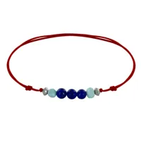 bracelet lien trois perles de lapis lazuli et deux anneaux de larimar facettés - rou