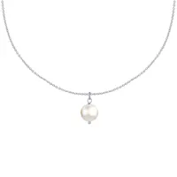 collier argent rhodié pendentif perle de culture - blanc