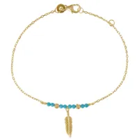 bracelet plaqué or plume et perles turquoise